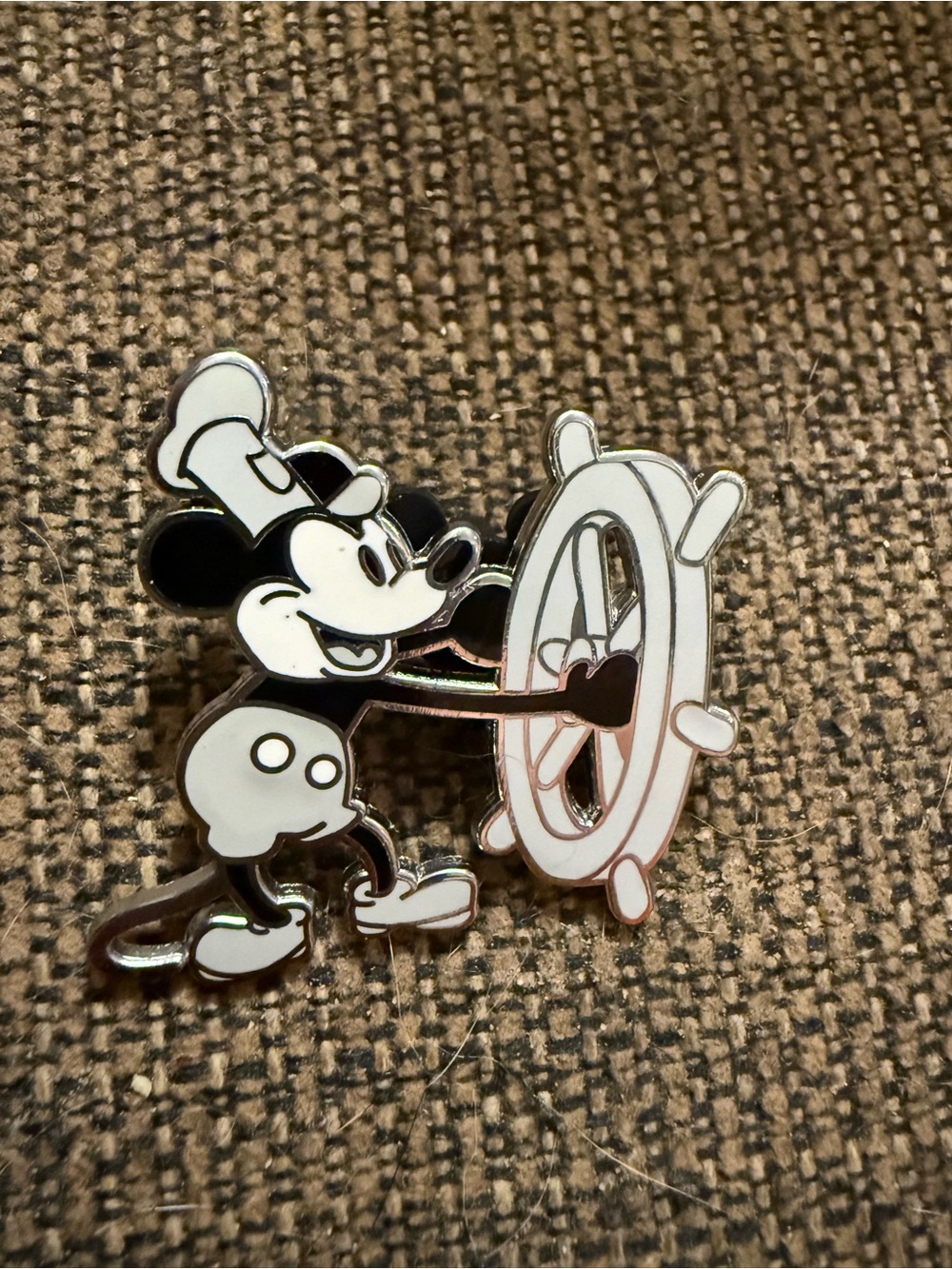 Classic Black & White Mickey Mouse Steamboat Pin - Kids Accessories